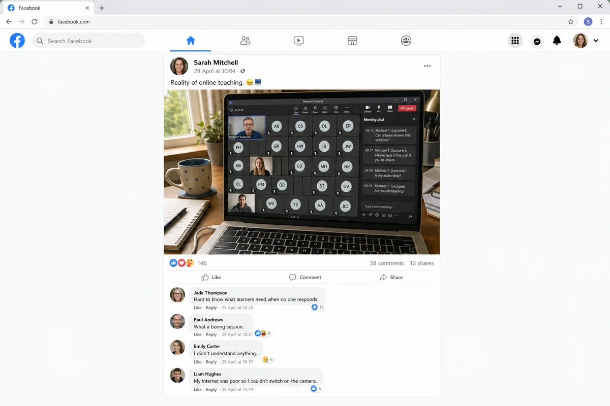 AI-generated Facebook screenshot for educational use